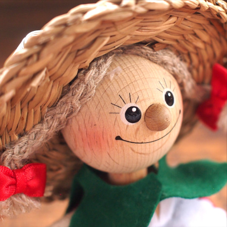 ハンガリーでハンドメイドでつくられている木製のびよんびよん人形の拡大写真