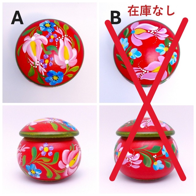 ハンガリーでハンドメイドでつくられているトールペイント雑貨・伝統柄の小物入れのデザインのバリエーションの写真