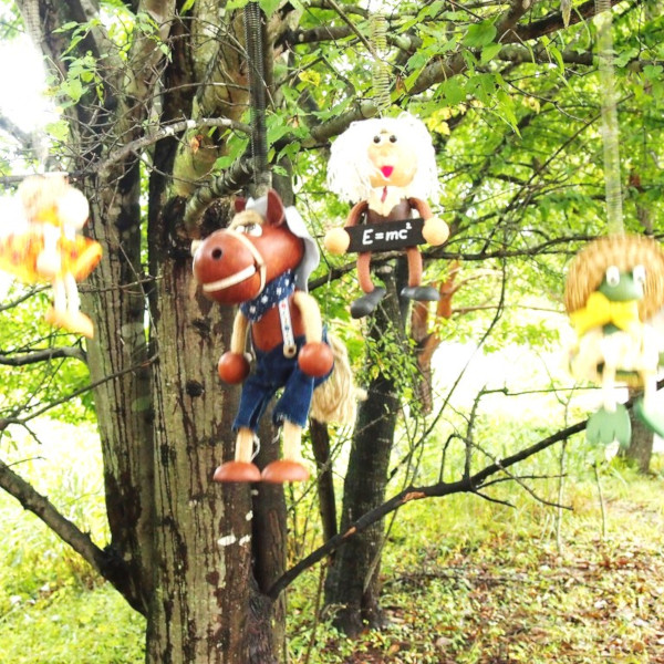森の中で元気に動いているびよんびよん人形の写真
